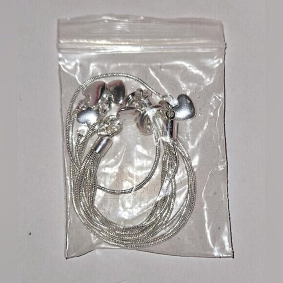 Sterling Silver 925 Multi Strand Bracelet w/ Heart Charms - Picture 9 of 9